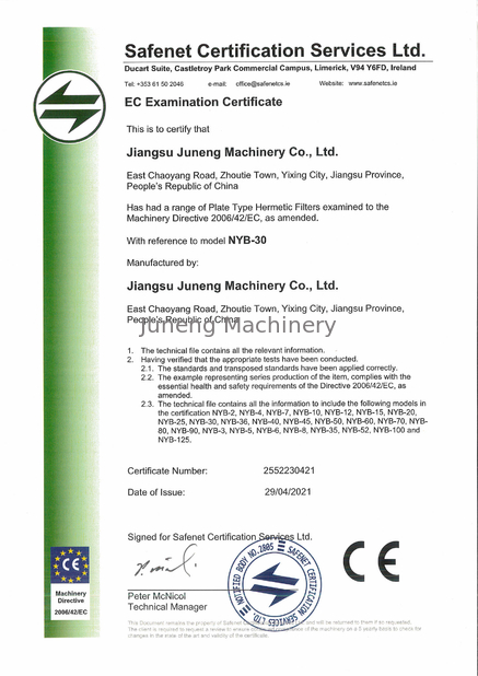 China Juneng Machinery (China) Co., Ltd. certification