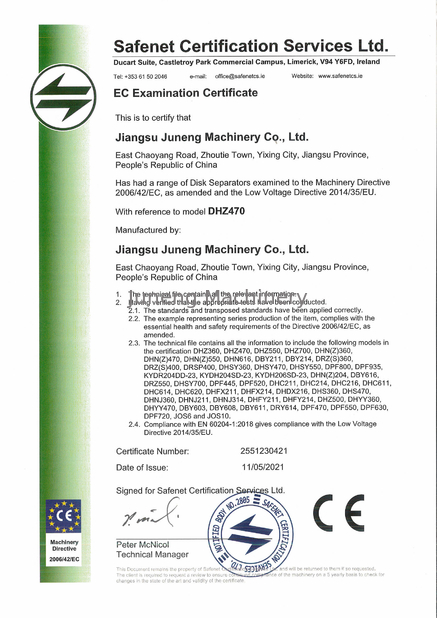 China JUNENG MACHINERY (CHINA) CO., LTD. certification